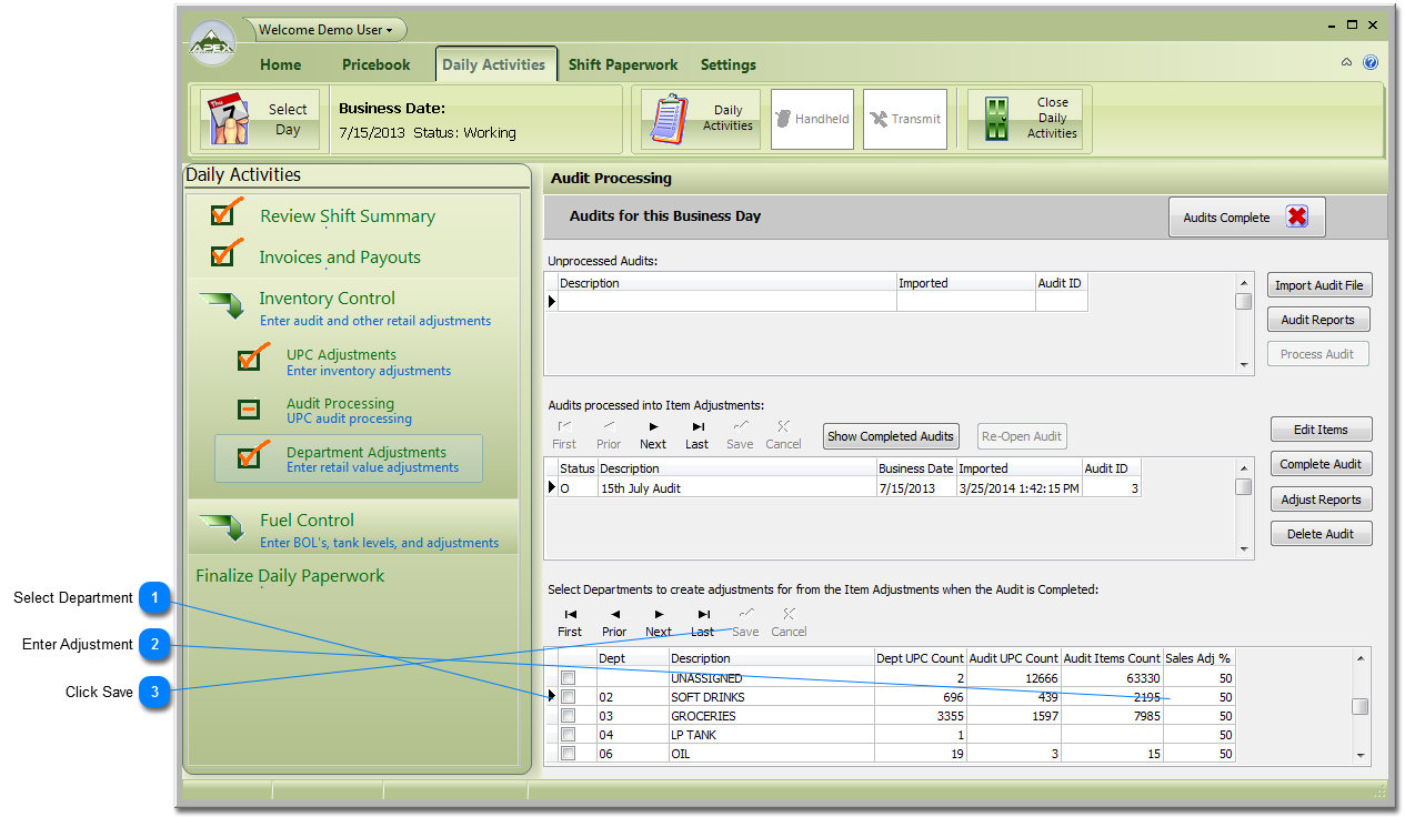 Make Department Adjustments