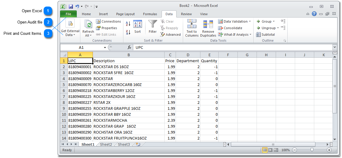 Open File, Print and Count Items